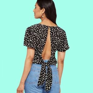 Lush Abstract Print Tie Back Blouse